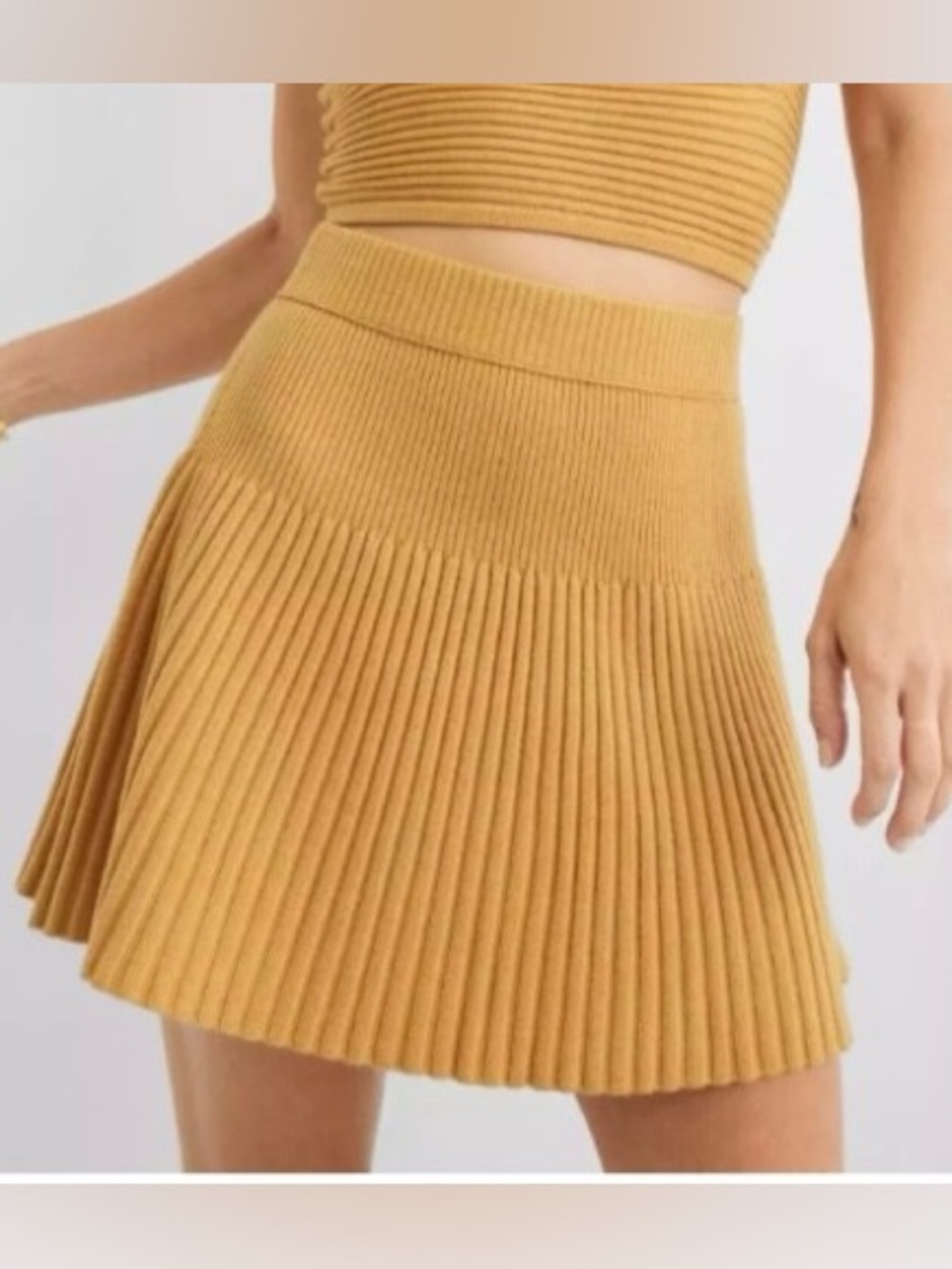 Aerie Mustard Yellow Knit Ribbed Mini Skirt